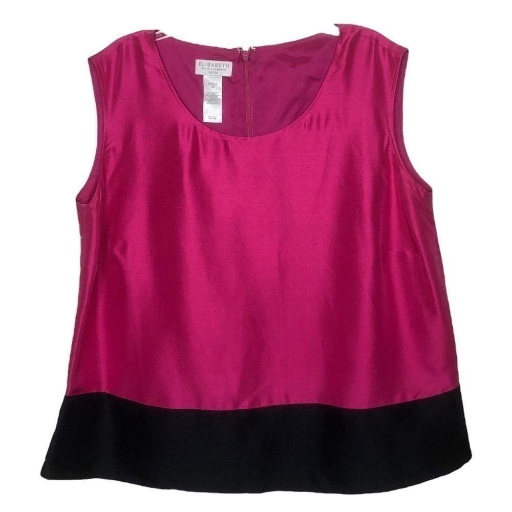 ELISABETH By Liz Claiborne Pink & Black Color Block Scoop Neck Tank Top Size 16P